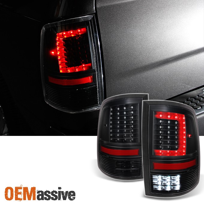 Fits 2009-2018 Dodge RAM *C-Shaped* Design Black LED TailLights Taillamps LH+RH