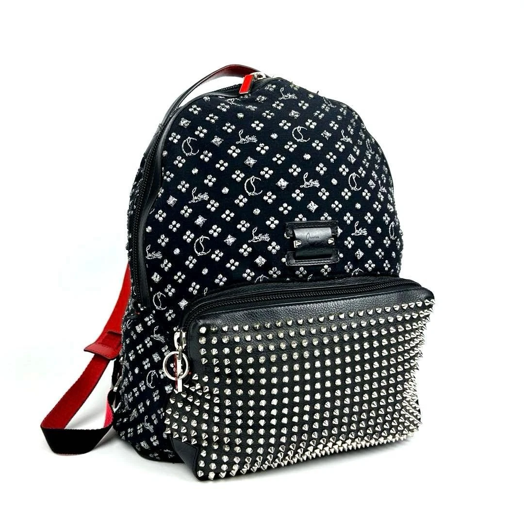 Louboutin: Logo Studded Embroidered Mini Backpack Christian Louboutin Backpack Black Bags & Handbags for Women  main image 2
