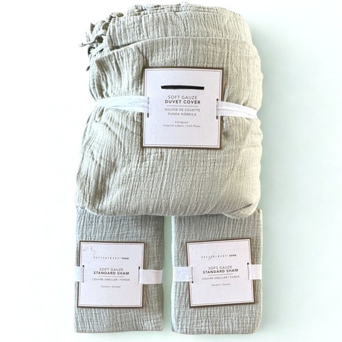 Pottery Barn Soft Gauze Duvet Cover + Standard Sham Set Cotton Sage Green NEW - Picture 1 of 7