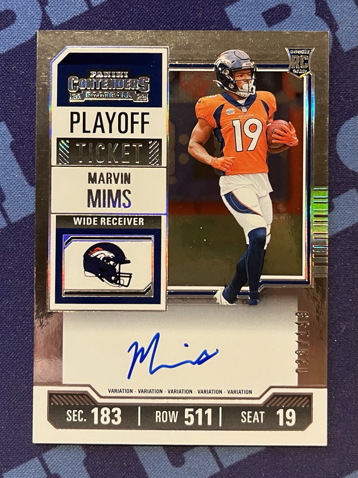 2023 Contenders Variation Playoff Ticket Marvin Mims Auto RC /149