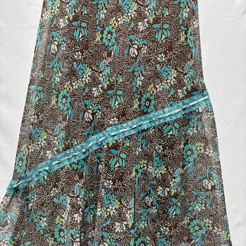 Vintage Believe Y2K Asymmetrical Dress Blue Brown Floral Fairy Woodland Cottage - Picture 13 of 16