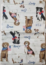Flannel Back Vinyl Tablecloth 52"x70" Oblong, AMERICAN PATRIOTIC DOGS W/FLAGS,HP