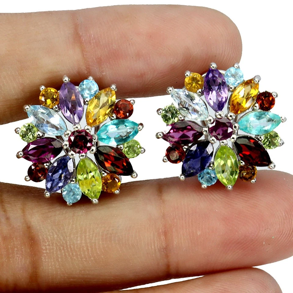 925 Sterling Silver Earrings Marquise Peridot Citrine Iolite Gemstone Jewelry - Image 2 of 4