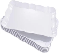 BBG 6 Pack Appetizer Serving Tray, Rectangle White Plastic Serving Platters, 15"