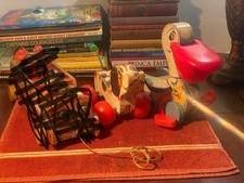 1960’s Fisher Price Toys Wood Pull Along Lot Little Snoopy and Pelican