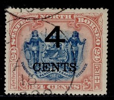 NORTH BORNEO QV SG117a, 4c on 24c blue & lake, FINE USED. Cat &pound;60. CDS