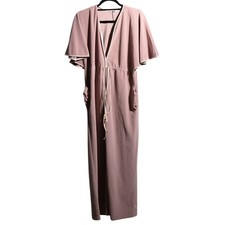 VTG USA Vanity Fair Dusty Pink Velvet Fleece Lounge Robe Maxi Dress Duster Zip S