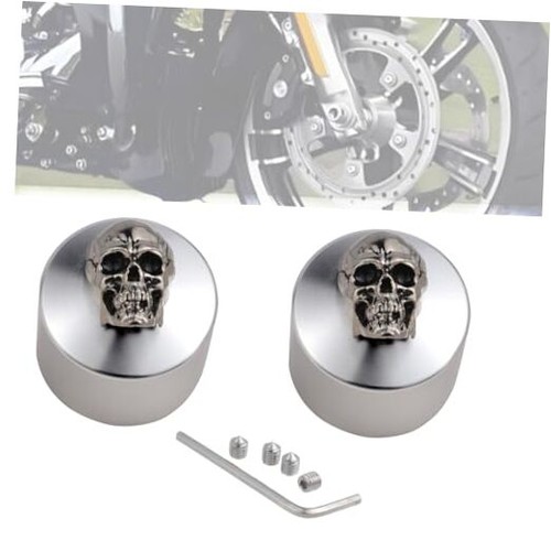  Alu Motorrad Achsmutter Abdeckungen, Totenkopf Form Vorderachse Mutter Kappe passend silber - Bild 1 von 8