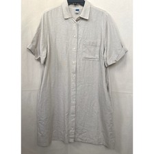 Old Navy Casual Beach Oatmeal Linen Blend S/S Button Down Mini Shirt Dress Sz. L