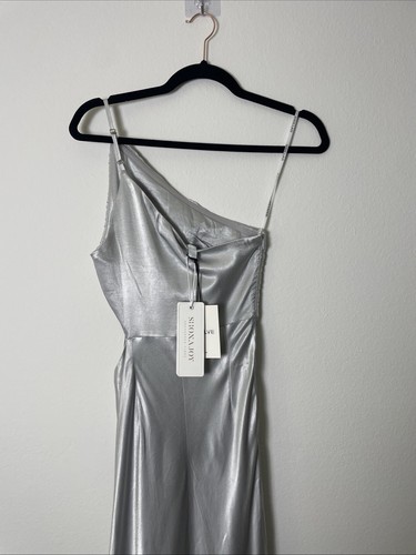 Revolve Shona Joy La Lune Asymmetrical Gathered Maxi Dress silver 0 NWT $360msr - Picture 6 of 9