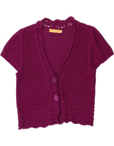 BIBA Womens Crop Short Sleeve Cardigan Sweater UK 14 Large Pink Cotton BU02