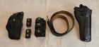 Vtg Police Basketweve Leather Duty Belt - 2 Holsters, and other accessories