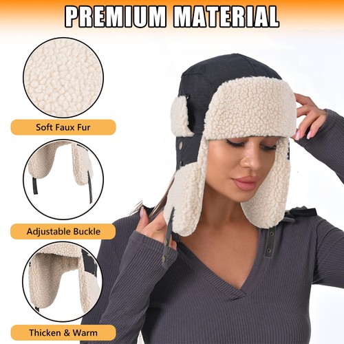 Women Men Winter Ear Flap Trapper Hat Warm Aviator Ushanka Outdoor Snow Ski Cap - Picture 4 of 11