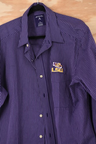 LSU Tigers bestickt Tigerauge Streifen L/S Button Down Hemd Herren XL - Antigua - Bild 2 von 10