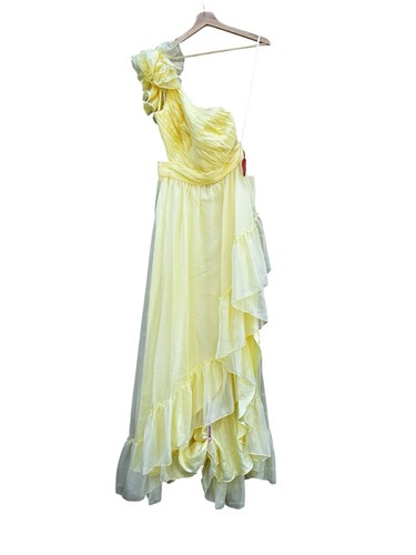 NWT | Mac Duggal 67989 Yellow Ruffled One Shoulder Asymmetrical Maxi Gown 10 - Picture 6 of 17