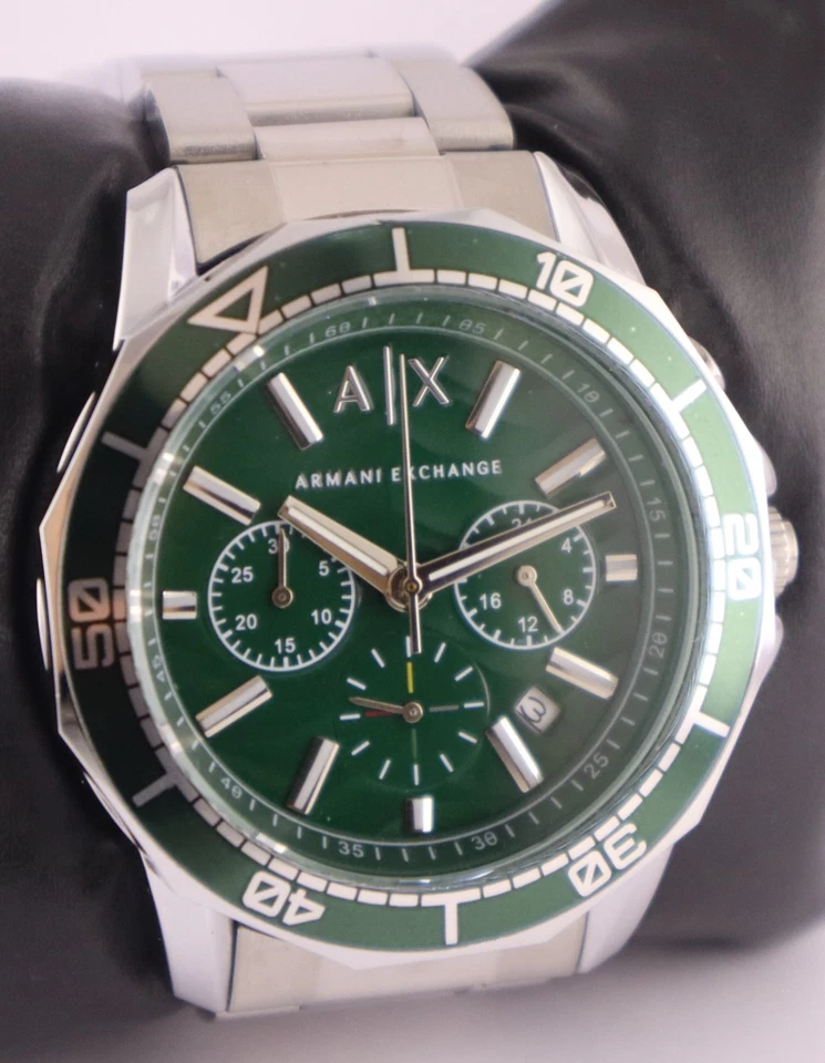 Reloj Pulsera Informal Armani Hombres Bisel Giratorio Esfera Verde Fecha Funcionamiento Mantente Elegante Foto 3 de 4
