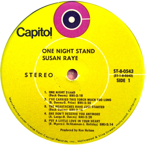 Susan Raye "One Night Stand" LP Vinyl Stereo Capitol Schallplatte ST-8-0543 1970 Sehr guter Zustand + - Bild 3 von 4