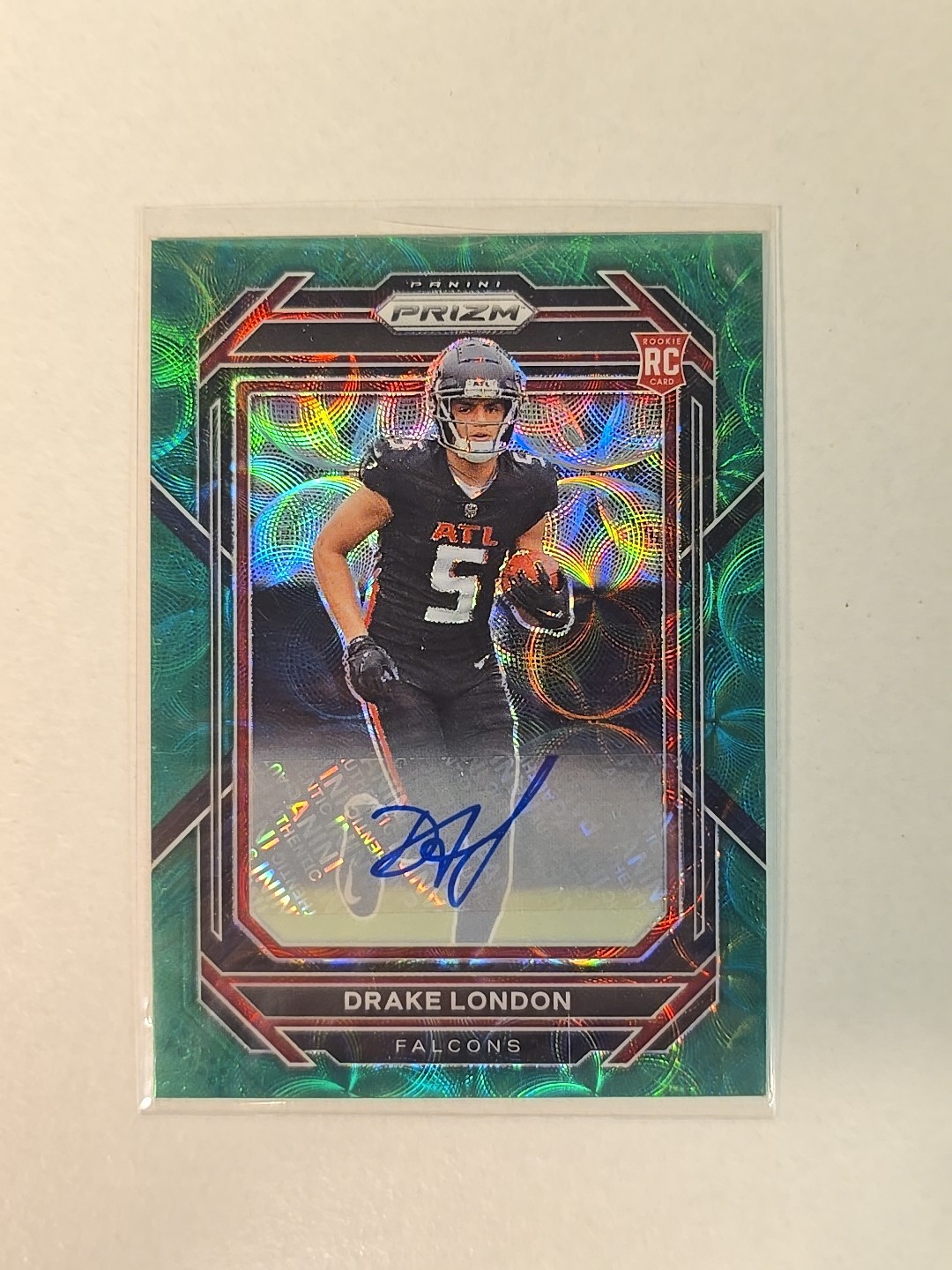 Drake London 2022 Panini Prizm Green Scope Rookie RC Auto 17/75 #308 Falcons
