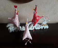 🐔 2 kleine lustige  Hühner und  1 Hahn 🐔   Ostern  Frühling 🐔 Tilda Art 🐔