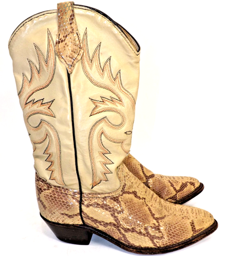 Vintage Snakeskin PRINT Leather Western style boots - Women's size 7 Beige Tan - Picture 7 of 18