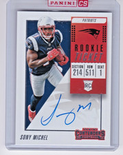 2018 Panini Contenders SONY MICHEL Rookie Ticket RC On-Card Auto PATRIOTS #111. rookie card picture