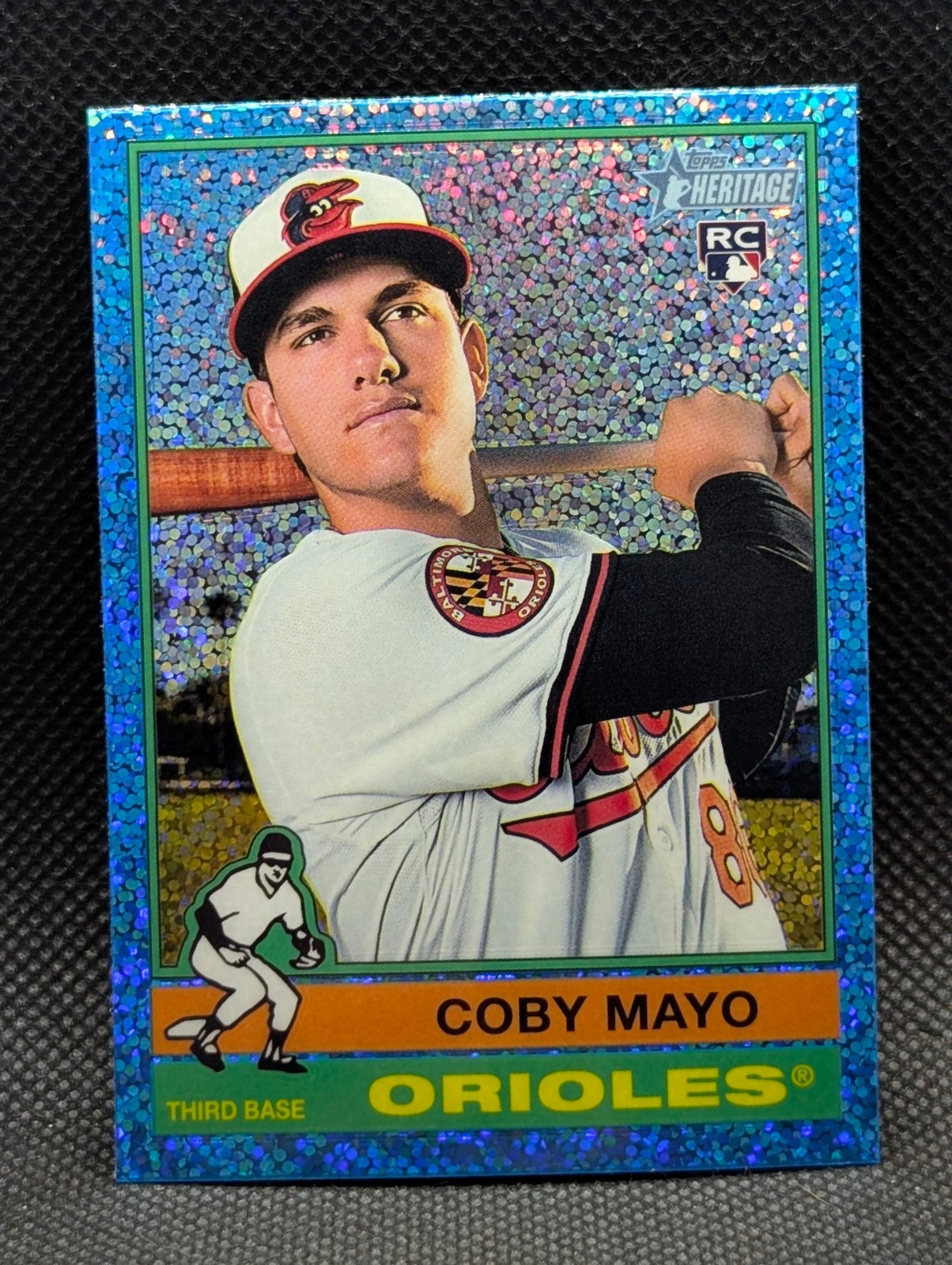 Coby Mayo 2025 Topps Heritage Chrome Refractor LIght Blue Sparkle Orioles 340 RC