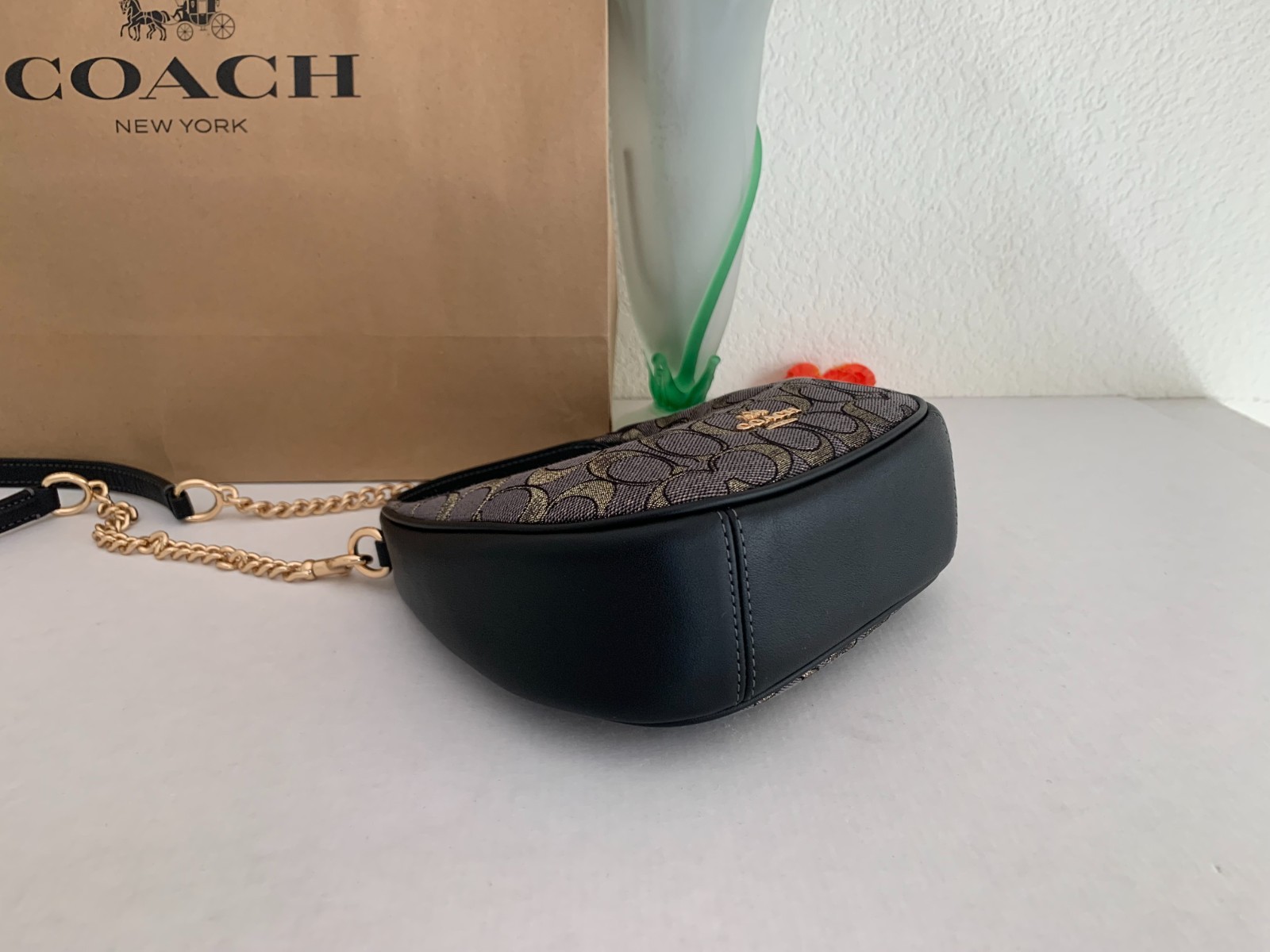 NWT Coach CCF76 Carmen Mini Crossbody Bag Metallic Signature Jacquard & Leather