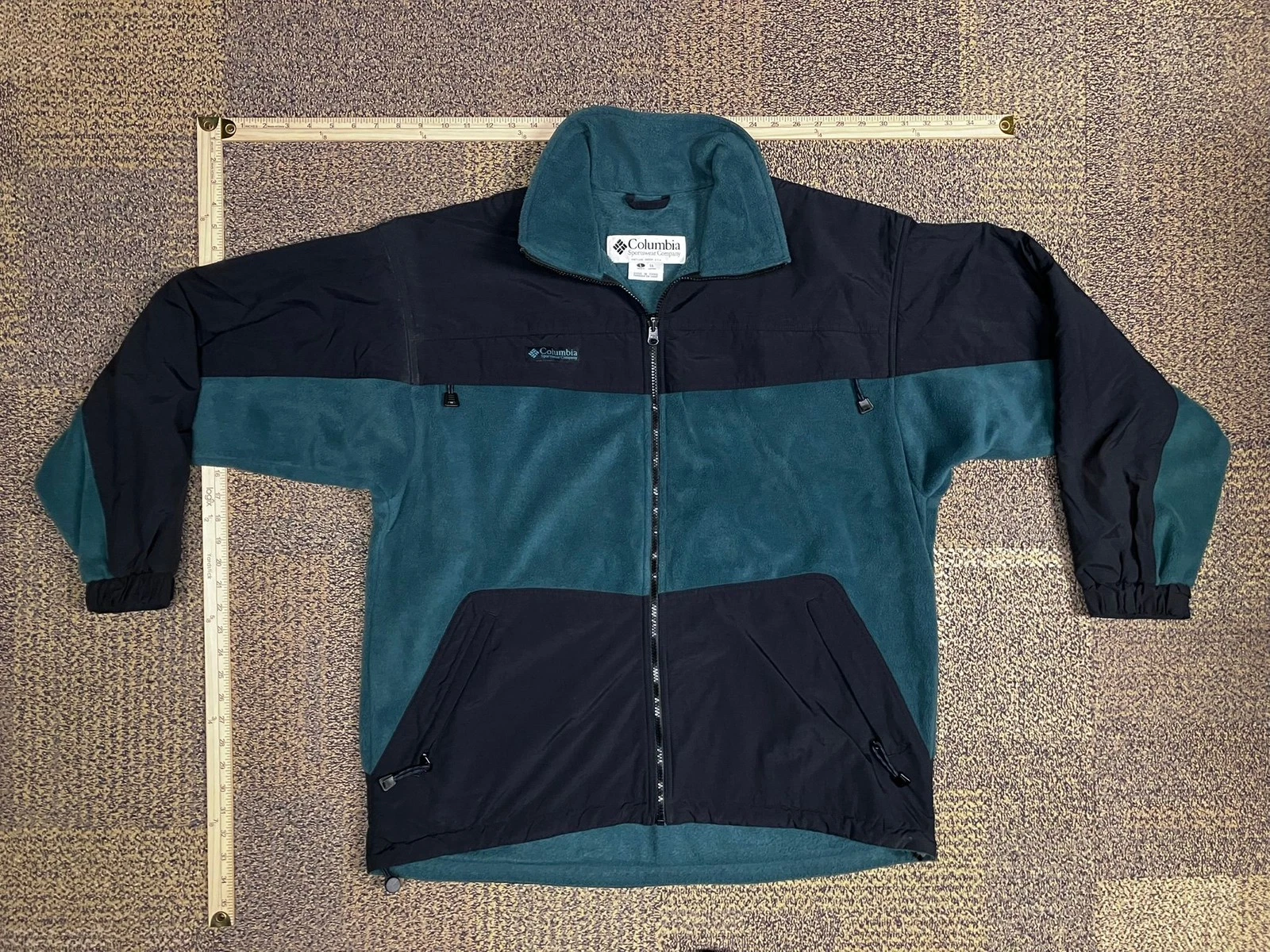 Columbia Fleece Jacket Mens LL Green Black Full Zip Nylon Trim Outdoor