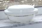 Pyrex 024 Vintage Opal White Gold Band 2 Quart Casserole Dish with Opal Lid