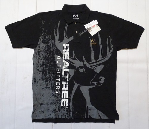 Realtree Outfitters Black Polo Shirt Deer Hunter Mens Large 10 Point Buck (L) - Picture 1 of 8
