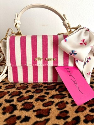 Betsey Johnson Pink Striped Top Handle Mini Satchel Crossbody NWT