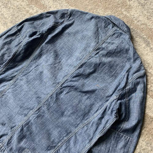 Universal Works Chore Jacket Small Indigo Chambray Patchwork Bakers Multi Pocket - Picture 7 of 12