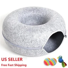 Cat Cave EXTRA LARGE Cat Tunnel Bed Indoor Cats,Cat Donut 24x24x11'' with 3 Toys