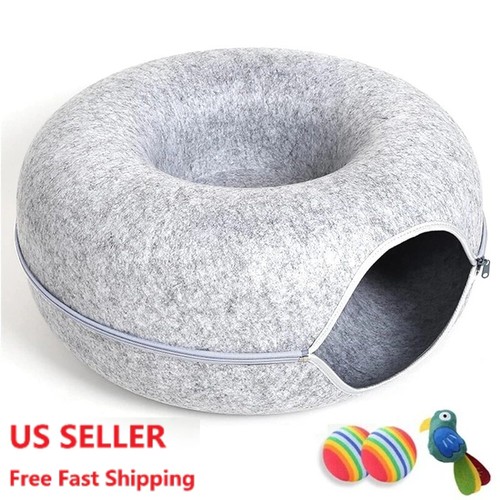 Cat Cave EXTRA LARGE Cat Tunnel Bed Indoor Cats,Cat Donut 24x24x11'' with 3 Toys - 第 1/14 張圖片
