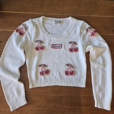 Miu Miu Cherry Embellished Cropped Sweater Y2K Runway Style Size XXS