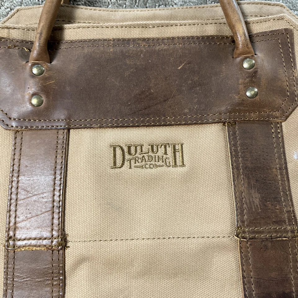 Duluth Trading Co. Canvas Fire Hose Wood Log Carrier Bag Wheat Tan Brown Leather - Image 3 of 4