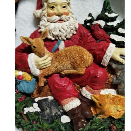 Santa Christmas 3D Wreath Wall Hanging Holiday Decor Resin Woodland Animals - Picture 3 of 11