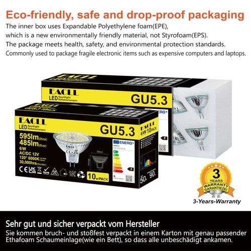 GU5.3 LED Kaltweiss 6W Ersetzt 50W Halogen MR16 Glühbirne 10er Pack 595 Lumen - Bild 18 von 24