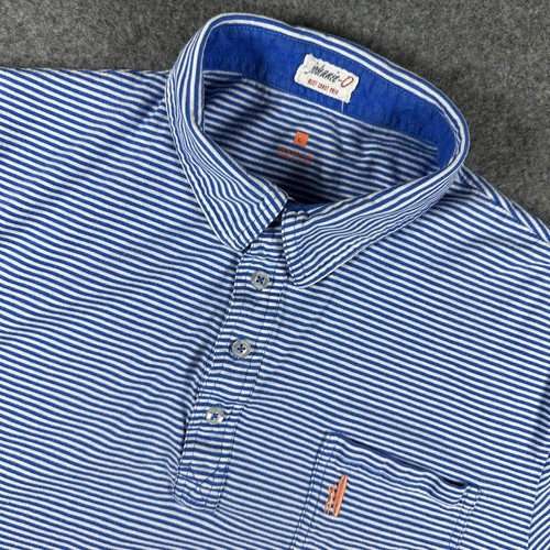Johnnie-O Mens Large West Coast Prep Blue White Striped Polo Shirt - Picture 1 of 7