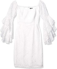 City Chic Women's Plus Size Form-Fitting Bardot Bell Sleeved Dress, Ivory, XL/22