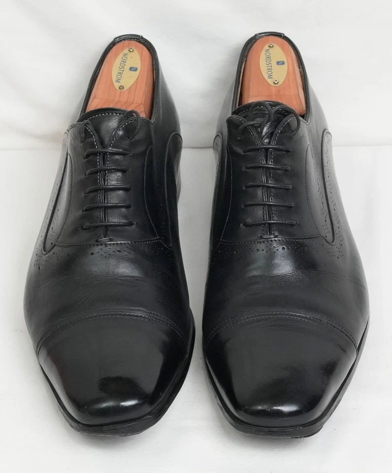 Santoni Italy Mens Unique Black Cap Toe Shoes 10 ½ E Retail $850 - Image 2 of 4
