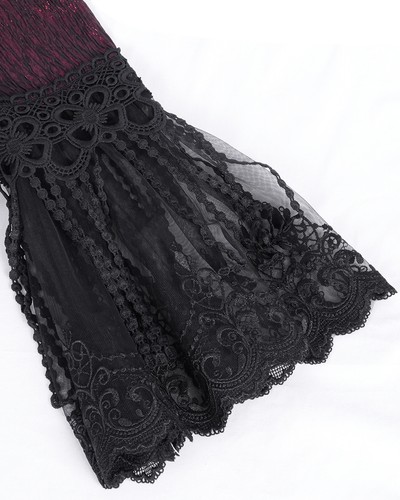 Abrigo largo gótico con flecos y capucha rojo y negro Devil Fashion para mujer - Imagen 12 de 13