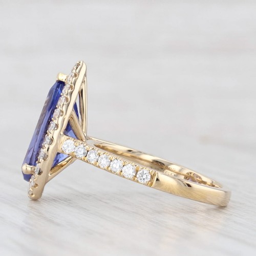 5.34ctw Pera Tanzanita Anillo Diamante Halo 14k Oro Talla 6.5 Lágrima Compromiso - Imagen 3 de 11
