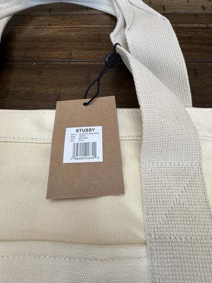 Bolso de Mano Stussy Extra Grande Lona Ropa de Trabajo Crema Latte Nuevo Foto 3 de 4