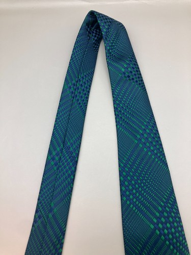 Charvet Place Vendome Mens Tie Navy Blue Green Plaid Stripe 100% Silk 57" x 3.5" - Picture 8 of 12