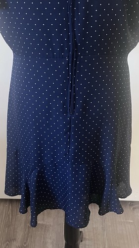 Women's XL Blue White Polka Dot Fit & Flare Short Flutter Sleeve Dress - Picture 7 of 9