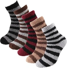 5 Pairs Mens Slipper Fluffy Socks, Winter Comfy Cozy Sleep Bed Socks Fuzzy Therm