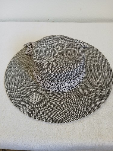 Womens Black/White Marled Hat with Removable Scarf One Size Summer Beachy  - Picture 4 of 10