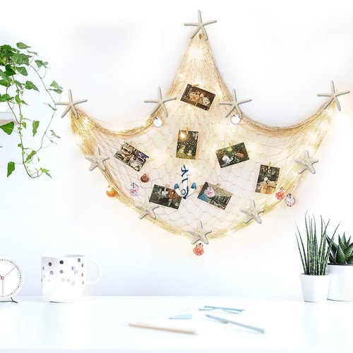 79 x 59 inch Nature Fish Net Wall Decoration with Colorful Sea Shells and 10 ... - Picture 5 of 7