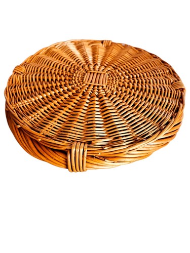 Vintage Round Wicker Tray 15.5", Fruit Tray, Boho Home Decor - Picture 6 of 9